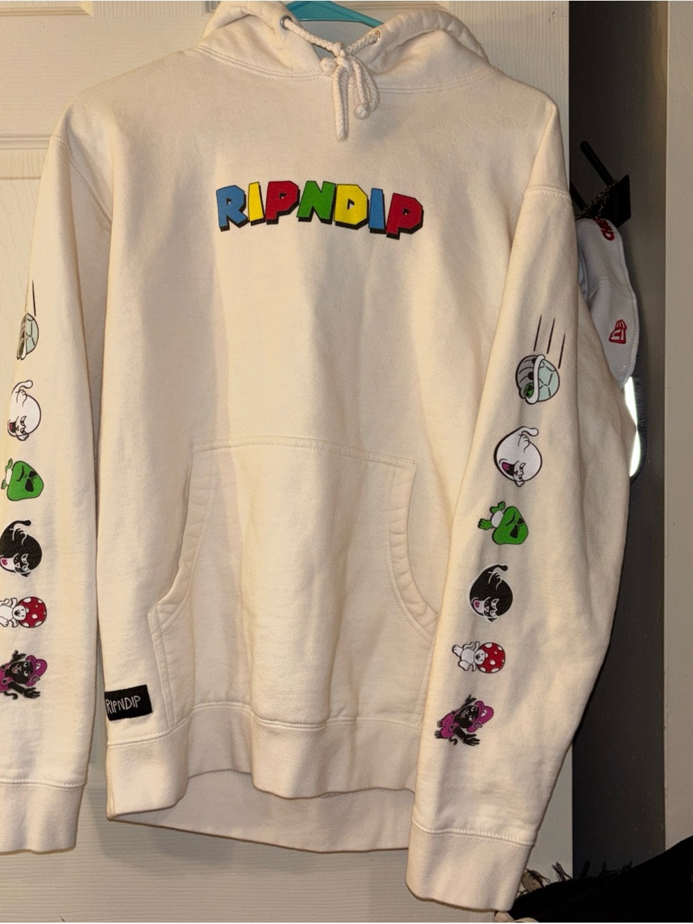 Ripndip White Hoodie with Multicolor Logo and Sleeve Characters